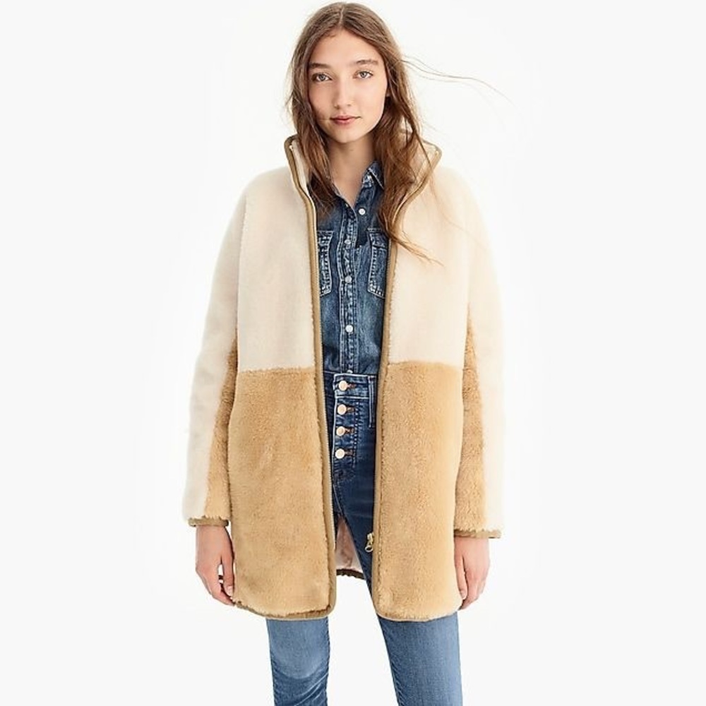 jcrew colorblock zip-up teddy coat
